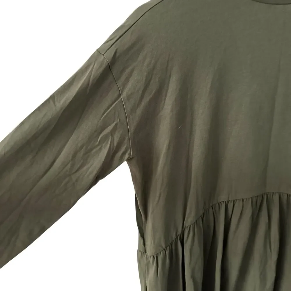 ASOS Army Green Mock Neck Baby Doll Style Cotton Oversize‎ Tunic Top Size 6